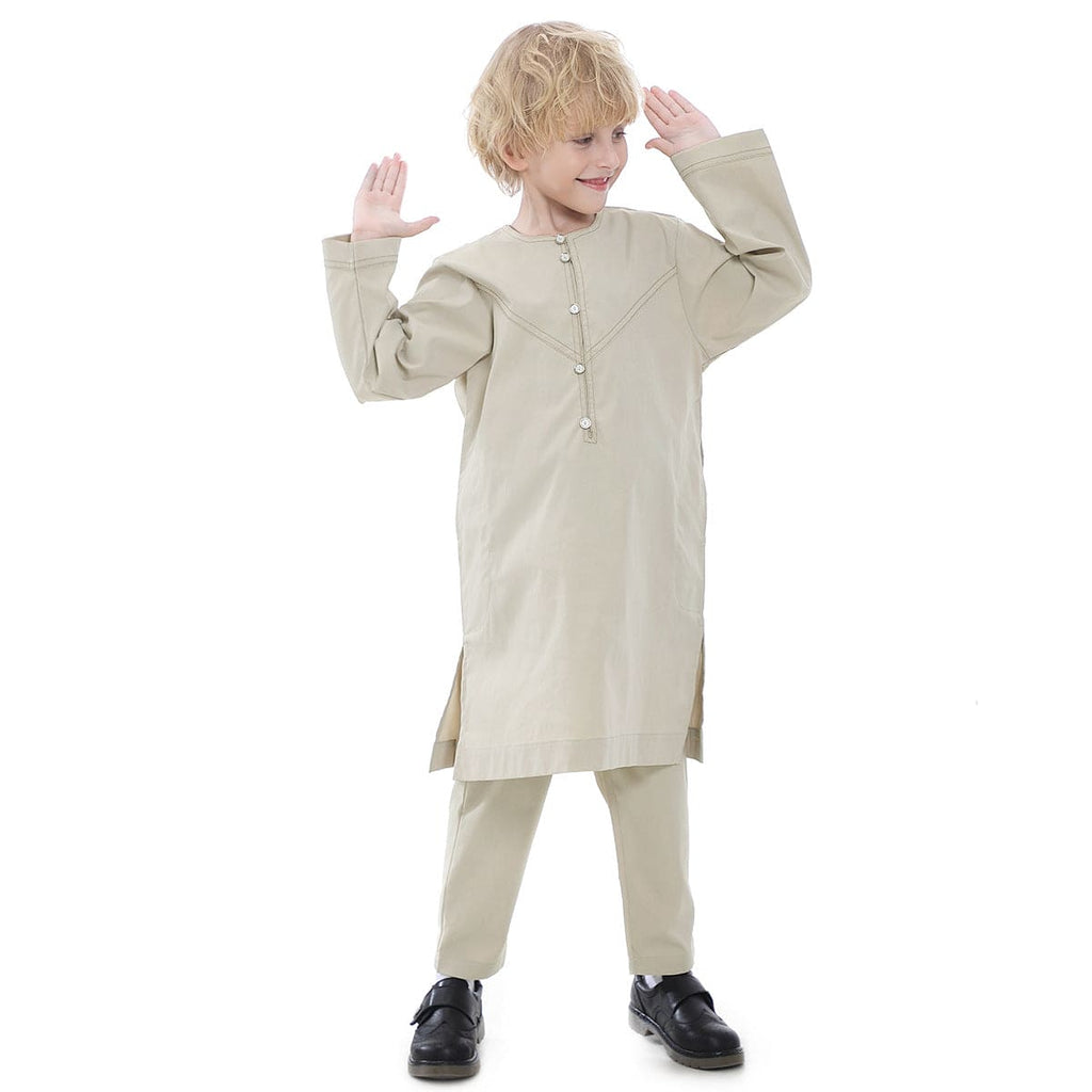 Boys Long Sleeve Kurta Pajama Set Ethnicwear Boys Beige 4-5 Y 