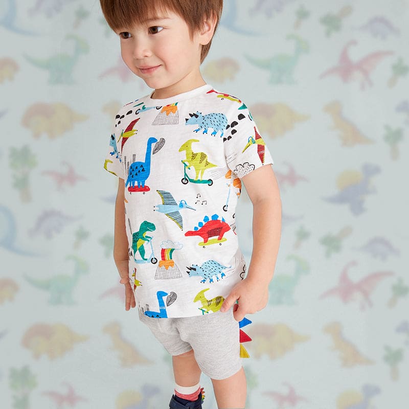 Boys All Over Dinosaur Print T-shirt & Shorts Set Sets White 1-2 Y 
