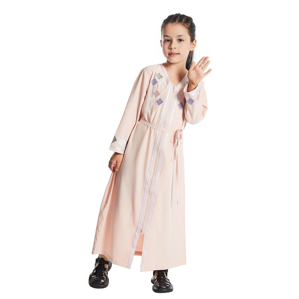 Girls Long Sleeve Front Zipper Long Dress Casual Dresses Pink 2-3 Y 