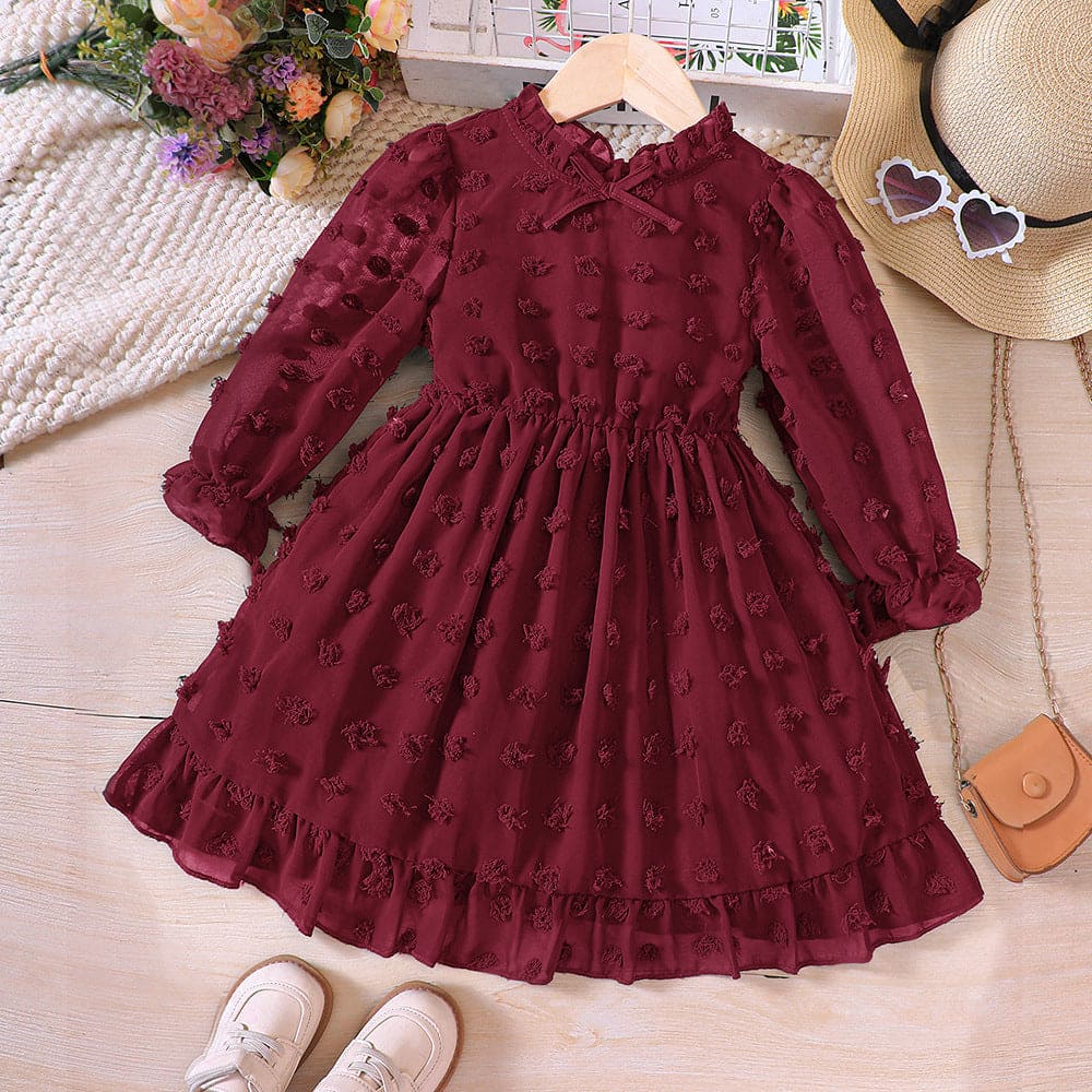 Girls Swiss Dot Full Sleeves Party Dress Party Dresses Red 1-2 Y 
