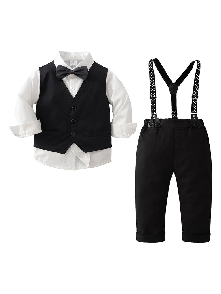 Boys Shirt with Waistcoat & Suspender Trousers Set 3 pc. Sets Black 1-2 Y 