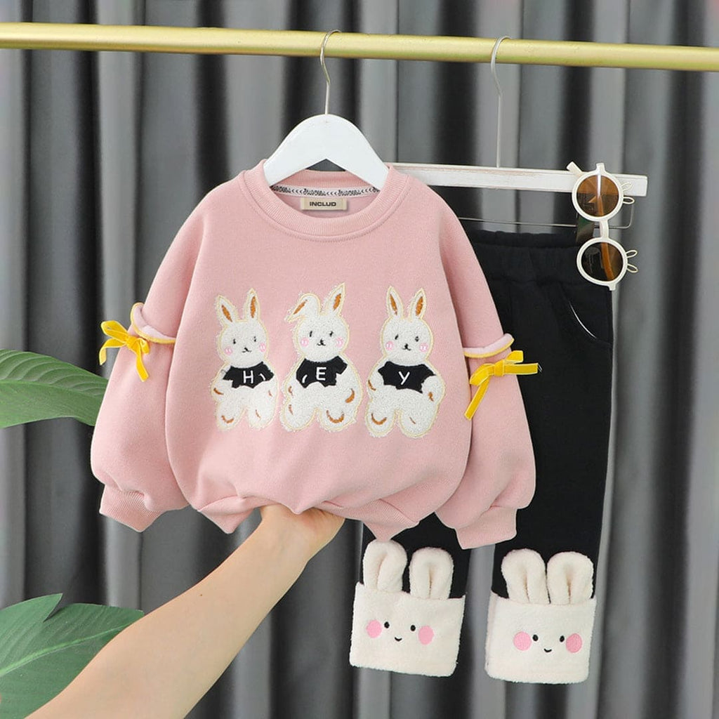 Girls Bunny Patch Sweatshirt with Leggings Set Winterwear Sets Pink 1-2 Y 
