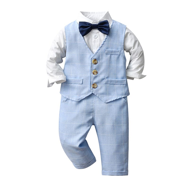 Boys Shirt with Checkered Trousers & Waistcoat 3pc. Suit Set 3 pc. Sets Blue 1-2 Y 