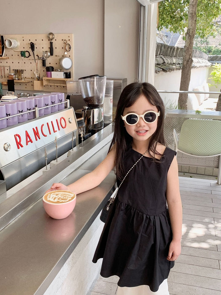 Girls Sleeveless Square Neck Dress Casual Dresses Black 2-3 Y 