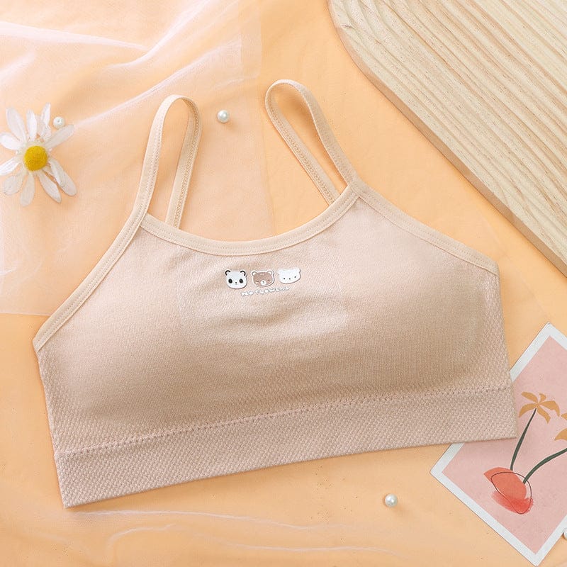 Girls Single Layer Premium Nylon Padded Beginners Bra Bra Beige 7-8 Y 