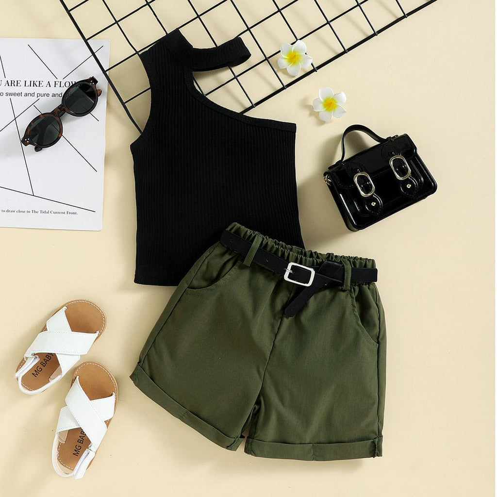 Girls Halter Top with Shorts Set Sets Green 1-2 Y 