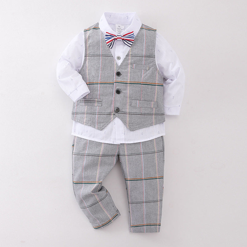 Boys Shirt with Checked Waistcoat & Trousers 3pc. Set 3 pc. Sets Gray 1-2 Y 