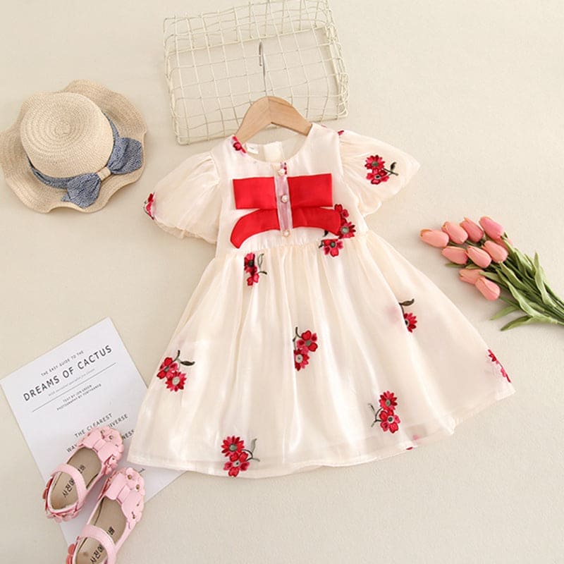 Girls Printed A Line Dress Casual Dresses White 1-2 Y 