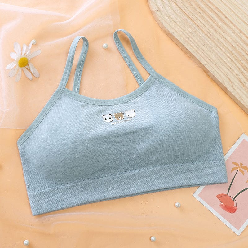 Girls Single Layer Premium Nylon Padded Beginners Bra Bra Blue 7-8 Y 
