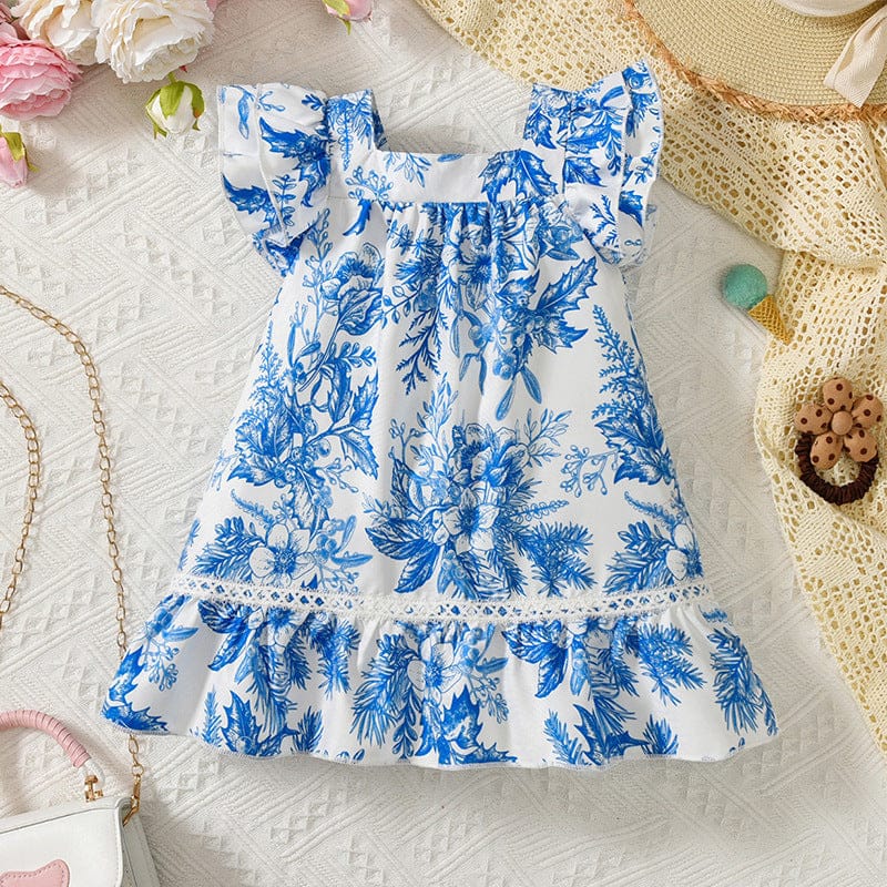 Girls Casual Wear Printed Dress Casual Dresses Blue 4-5 Y 