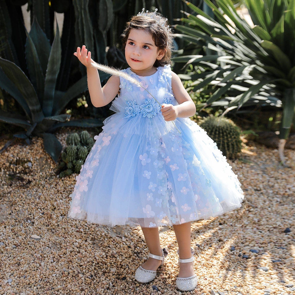 Self Design Sleeveless Party Dress Casual Dresses Blue 1-2 Y 