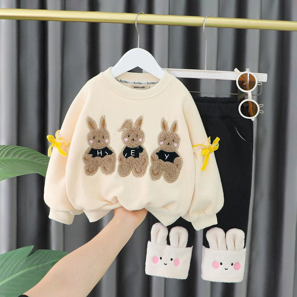 Girls Bunny Patch Sweatshirt with Leggings Set Winterwear Sets Off White 1-2 Y 