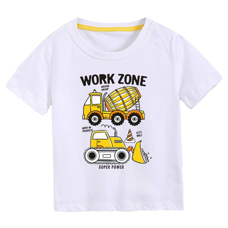 Boys Tshirt with Truck & Crane Print Tshirts White 4-5 Y 