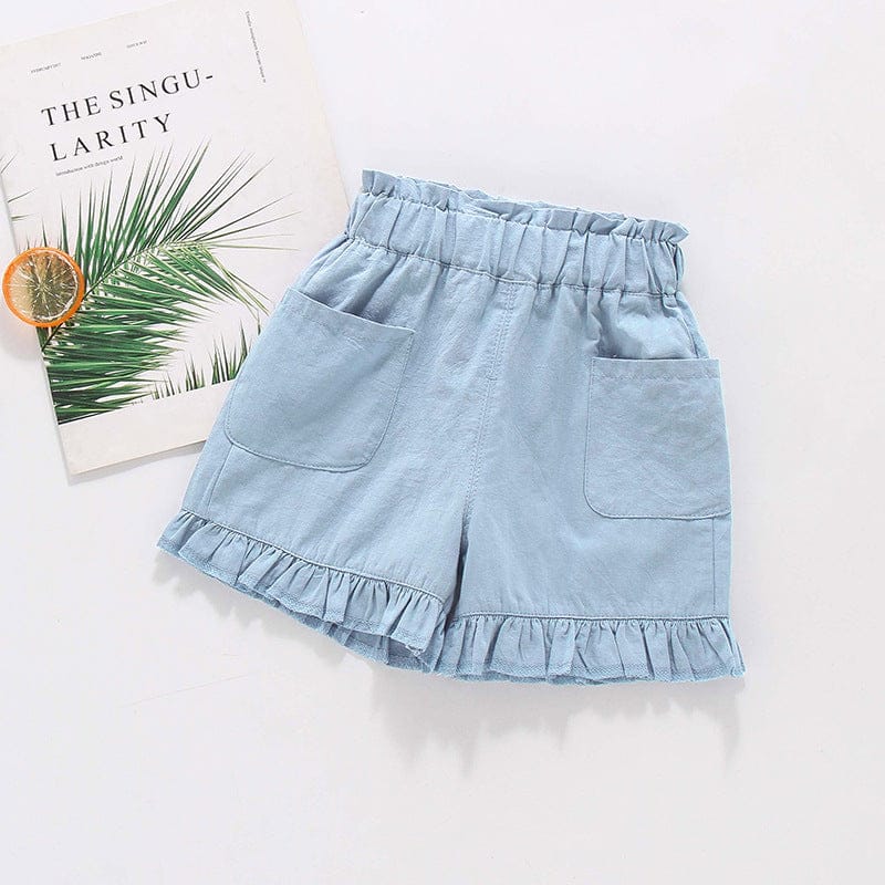 Girls Shorts with Ruffle Waistband and Hem Shorts Blue 2-3 Y 