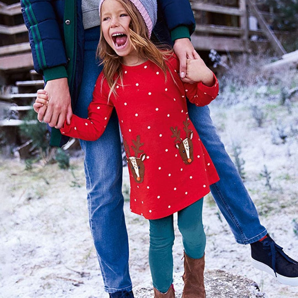 Girls Polka Dot Reindeer Patch Dress Casual Dresses Red 1-2 Y 