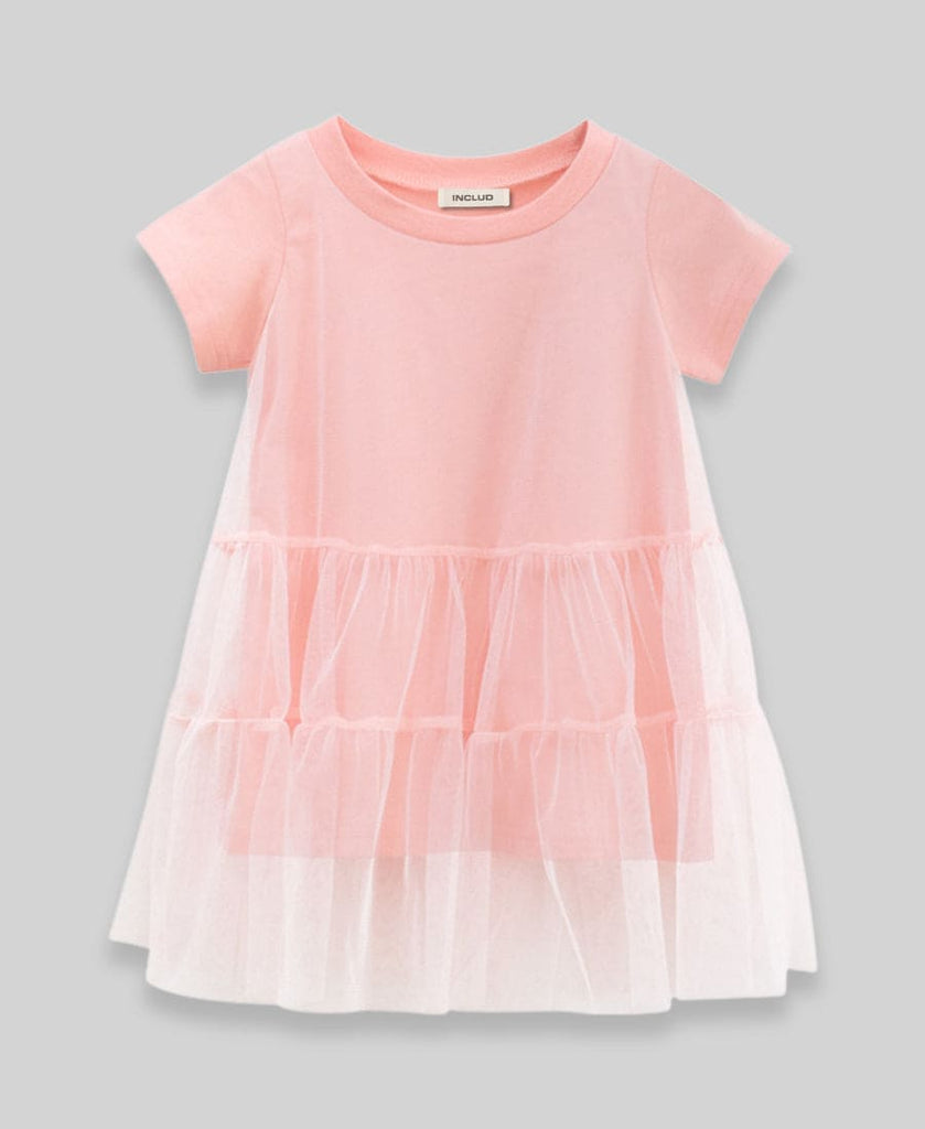 Girls Solid Color Net Dress Casual Dresses Pink 2-3 Y