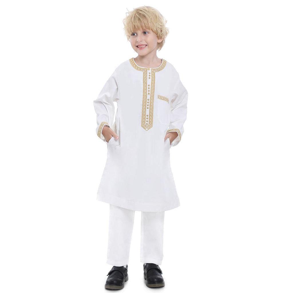 Boys Long Sleeve Embroidered Neck Kurta Pajama Set Sets White 4-5 Y 