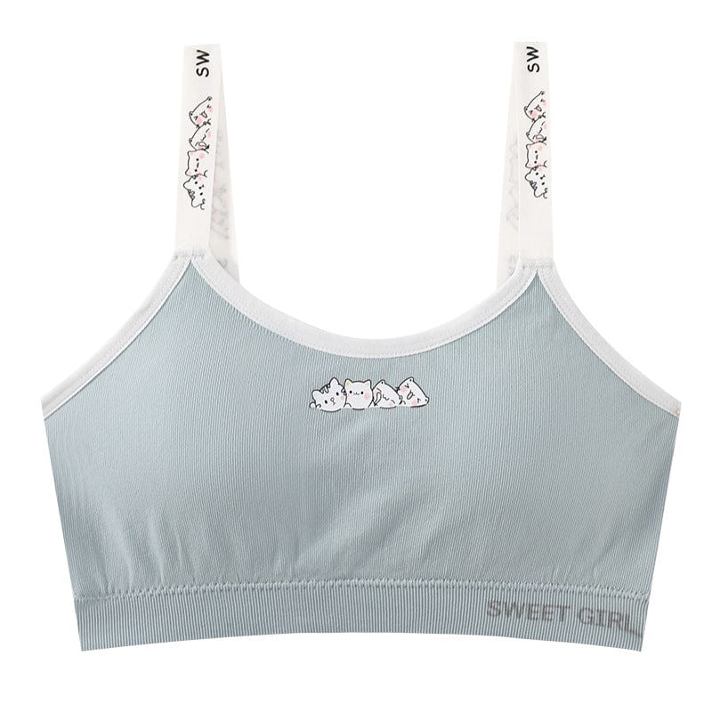 Girls Single Layer Premium Nylon Padded Beginners Bra Bra Blue 7-8 Y 