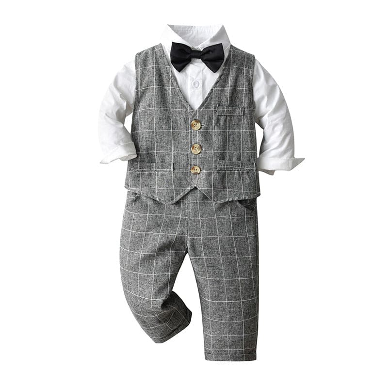 Boys Shirt with Checkered Trousers & Waistcoat 3pc. Suit Set 3 pc. Sets Gray 1-2 Y 