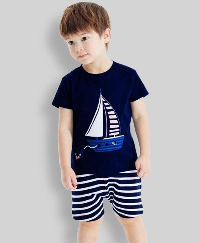 Boys Nautical Print Knotted Two Piece Set Sets Navy 1-2 Y 