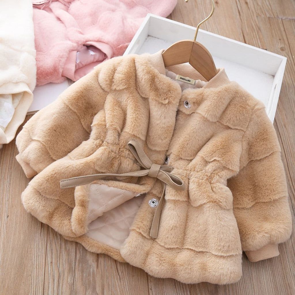 Girls Faux Fur Full Sleeves Jacket Coats & Jackets Beige 1-2 Y 
