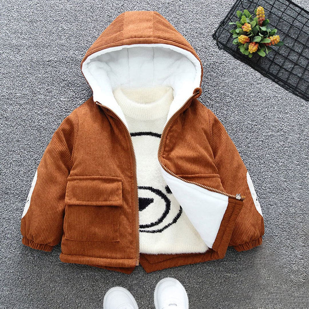 Boys Corduroy Full Sleeves Fleece Jacket Coats & Jackets Brown 1-2 Y 