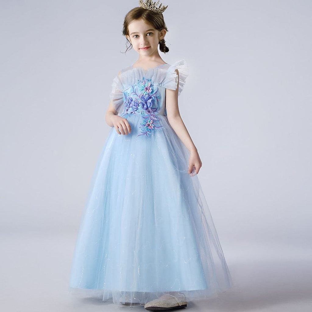 Girls Embellished Tulle Party Gown Casual Dresses Blue 6-7 Y 