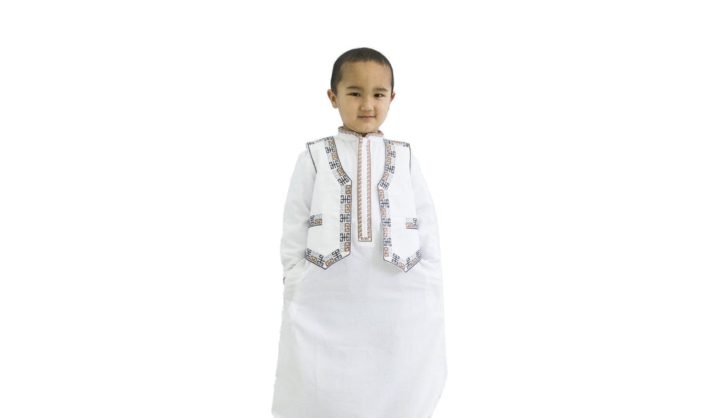 Boys Long Sleeve Robe With Embroidered Sleeveless Jacket Sets White 4-5 Y 