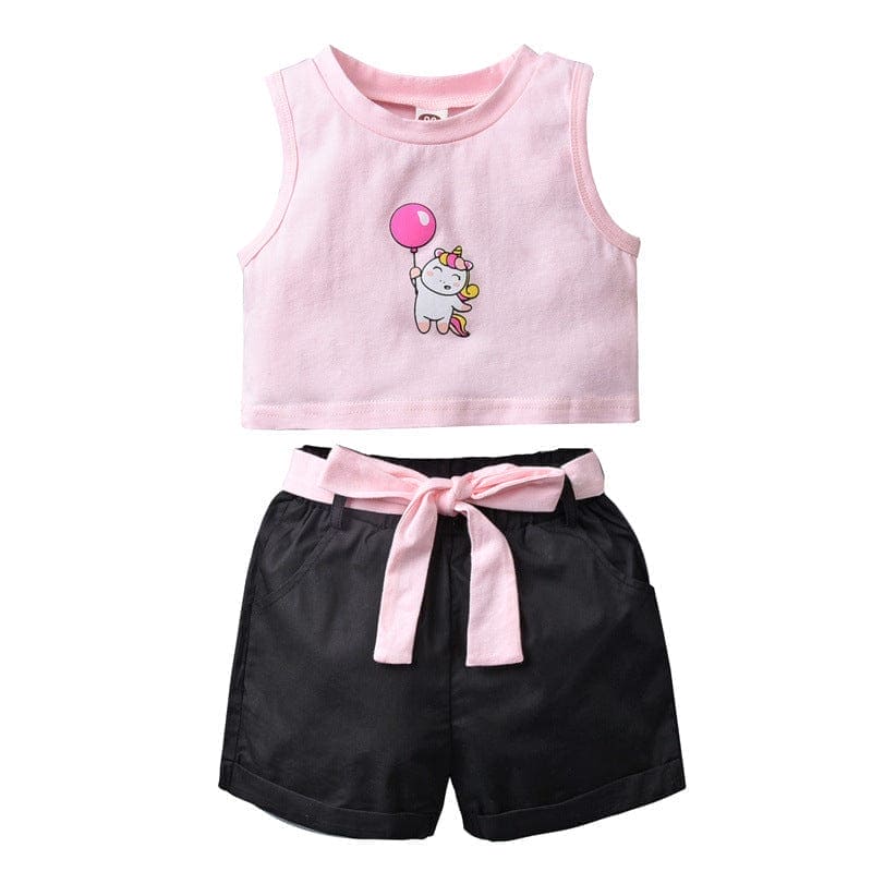 Girls Crop Top with Shorts Set Sets Pink 1-2 Y 