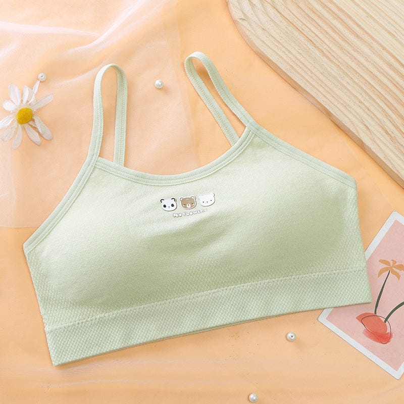 Girls Single Layer Premium Nylon Padded Beginners Bra Bra Green 7-8 Y 