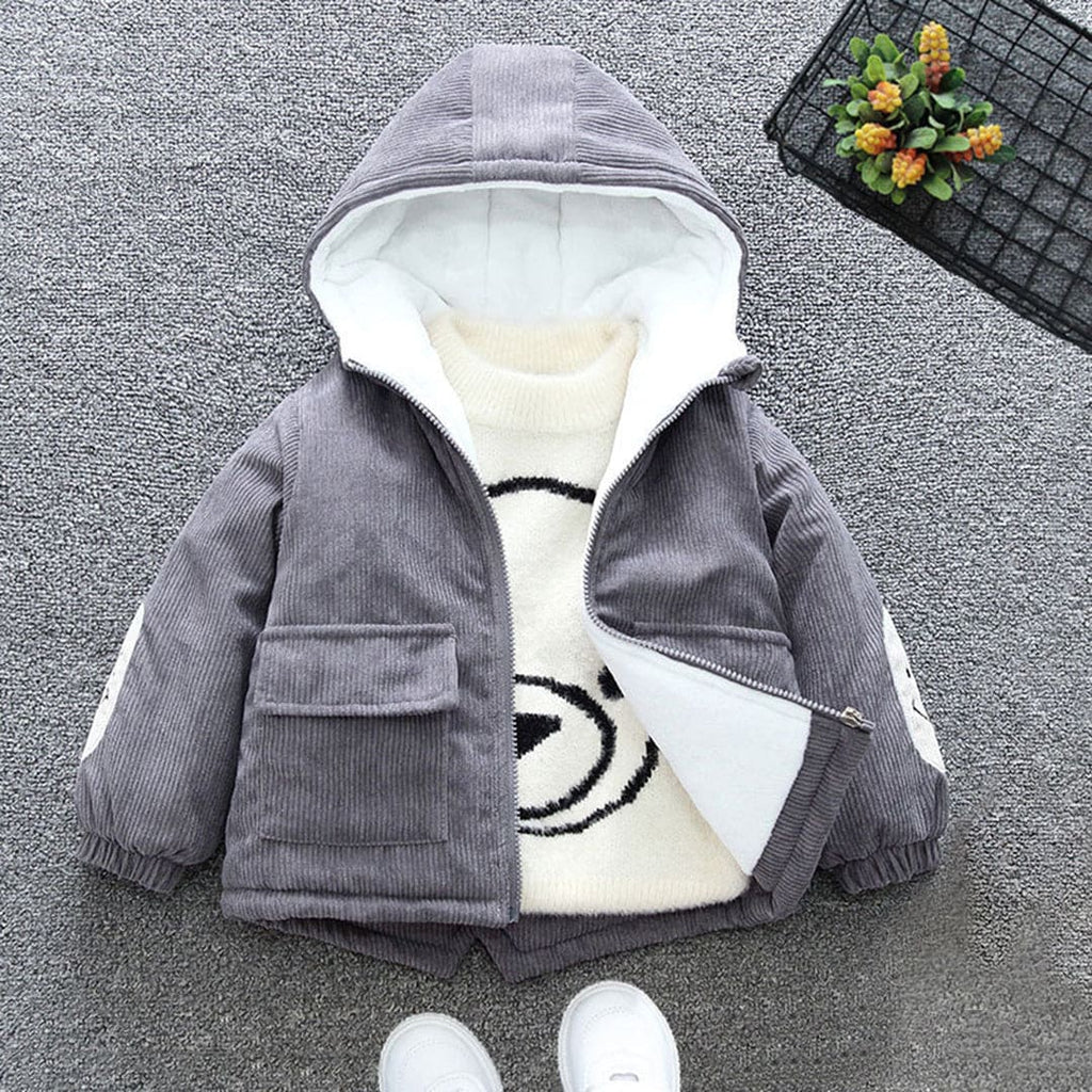 Boys Corduroy Full Sleeves Fleece Jacket Coats & Jackets Grey 1-2 Y 