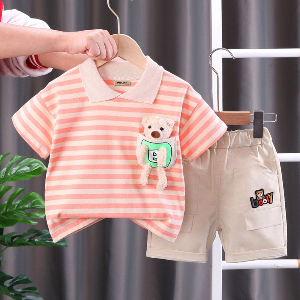 Boys Polo Neck Tshirt with Shorts Set Sets Orange 1-2 Y 
