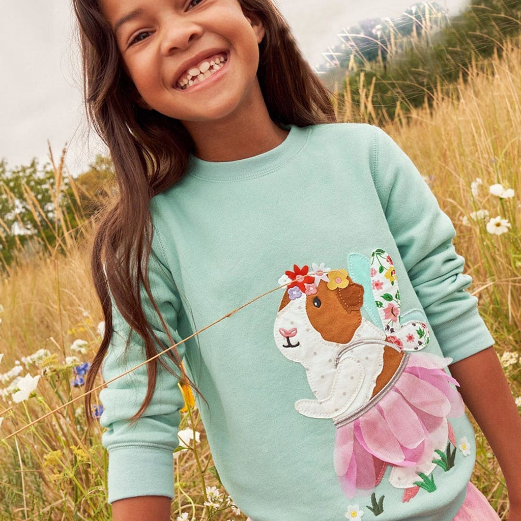 Girls Squirrel Patch Full Sleeves Sweatshirt Sweatshirts & Hoodies Sky Blue 1-2 Y 