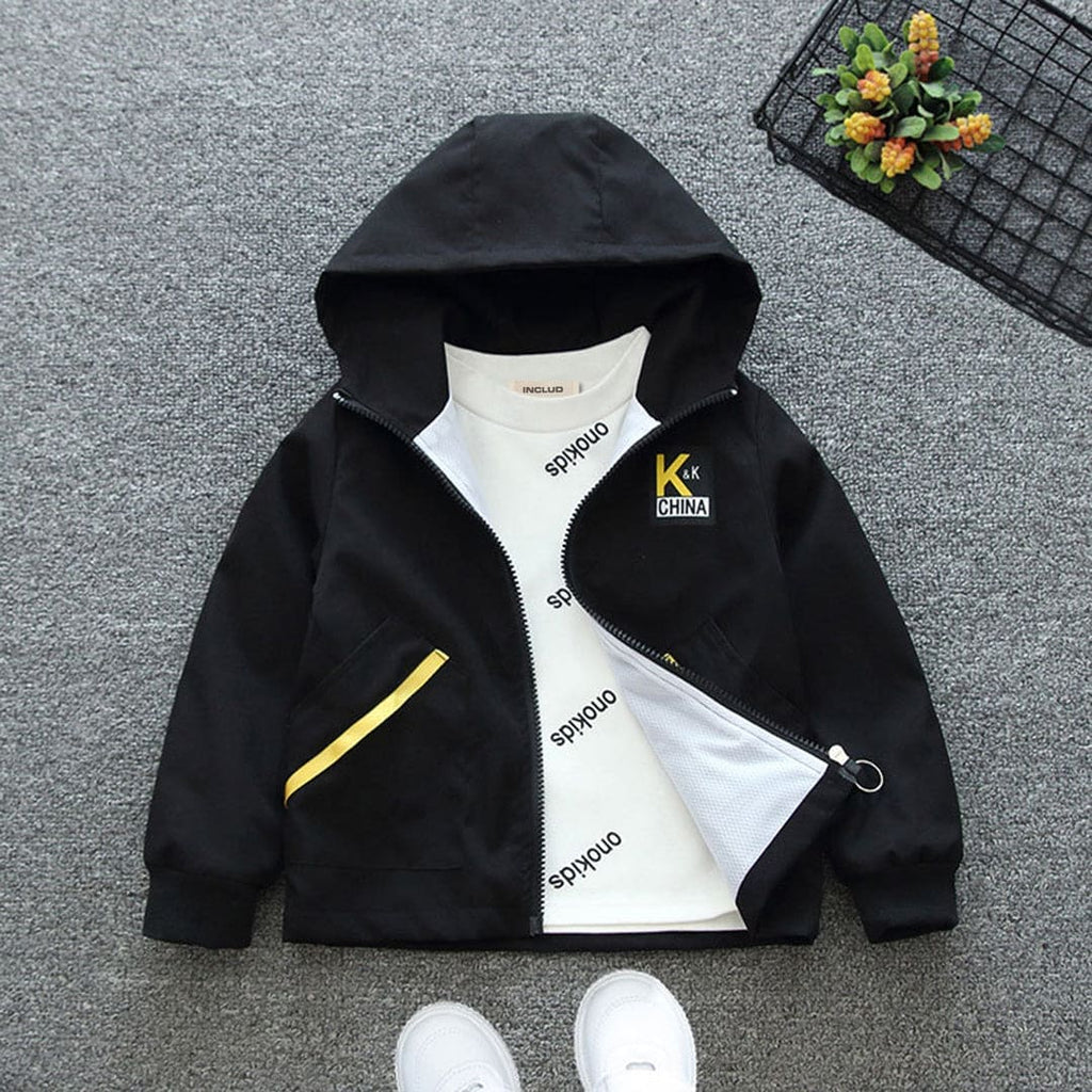 Boys Printed Hooded Windcheater Jacket Coats & Jackets Black 1-2 Y 