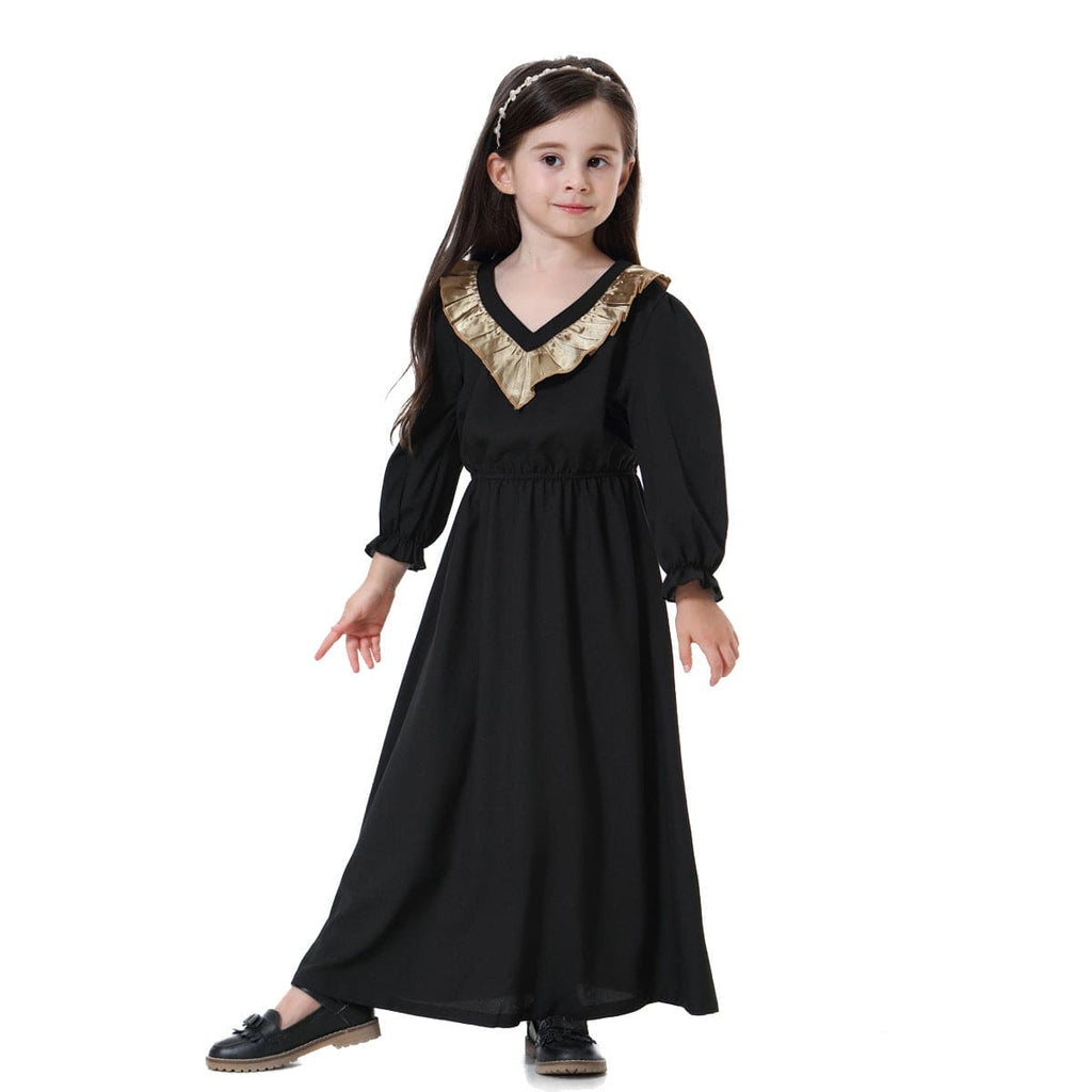 Girls Long Sleeve V-Neck Dress Casual Dresses Black 1-2 Y 