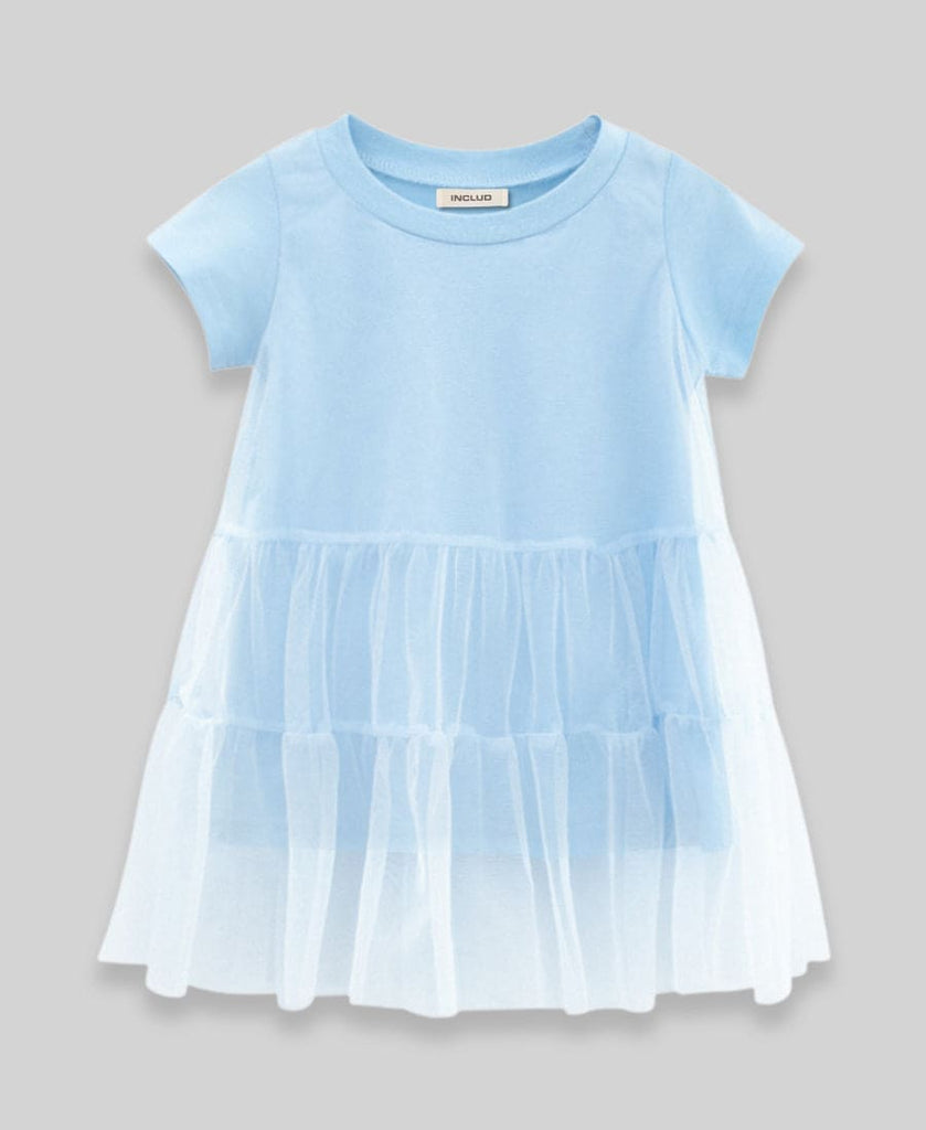 Girls Solid Color Net Dress Casual Dresses Light Blue 2-3 Y