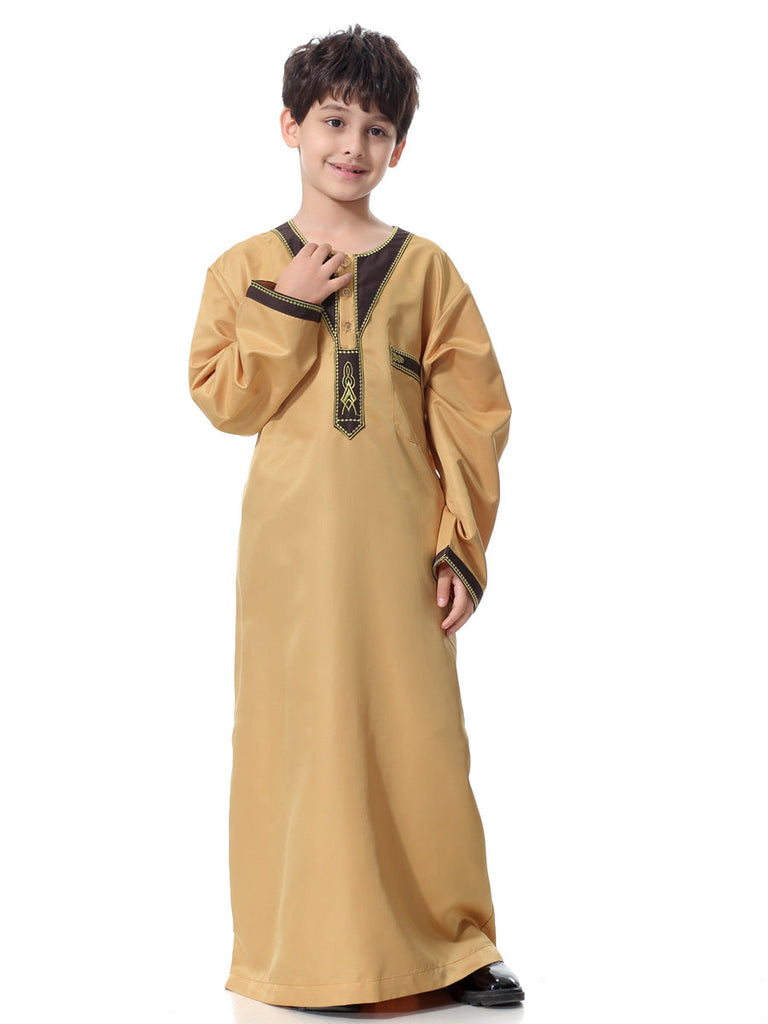 Boys Embroidered Neck Long Sleeve Robe Sets Yellow 4-5 Y 