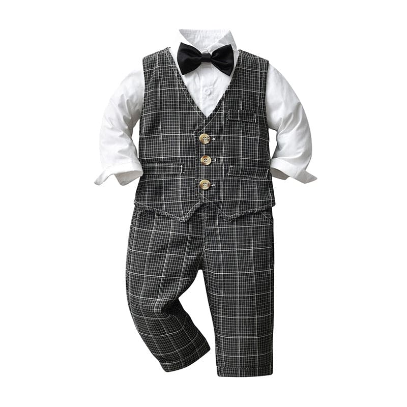 Boys Shirt with Checkered Trousers & Waistcoat 3pc. Suit Set 3 pc. Sets Black 1-2 Y 