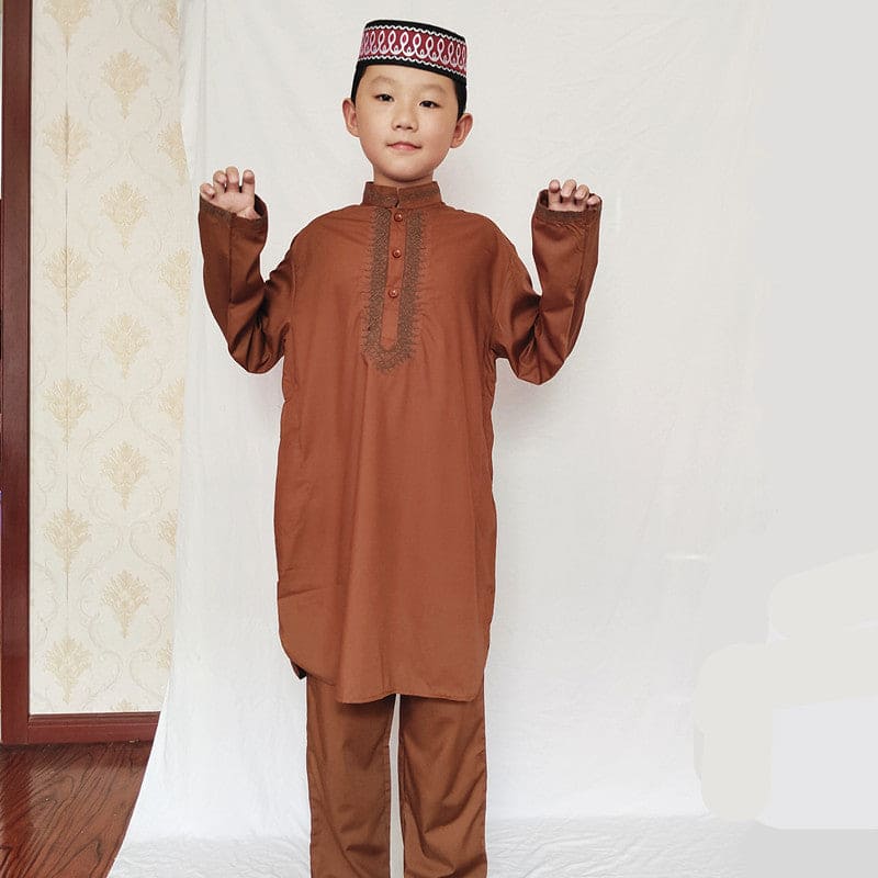 Boys Long Sleeve Kurta Pajama Set Sets Brown 4-5 Y 