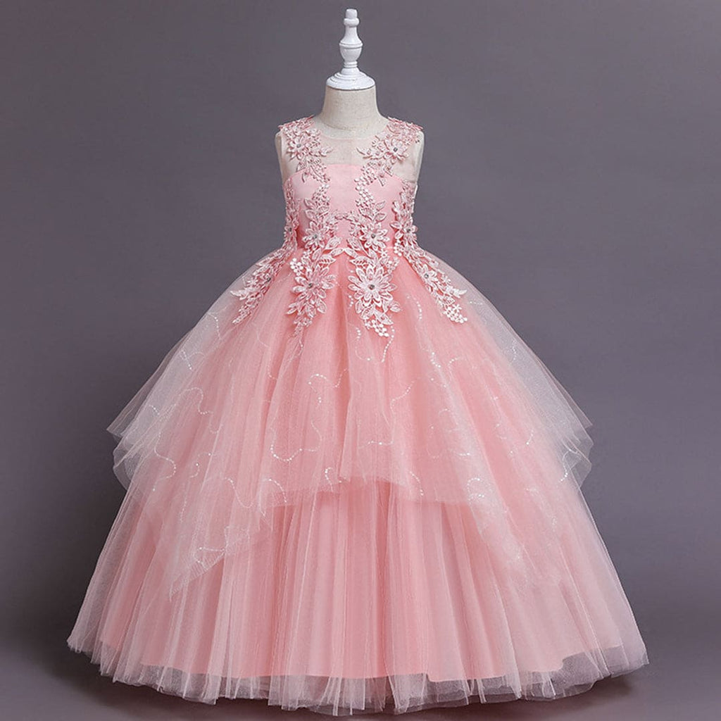 Girls Lace Tulle Party Gown Casual Dresses Pink 4-5 Y 