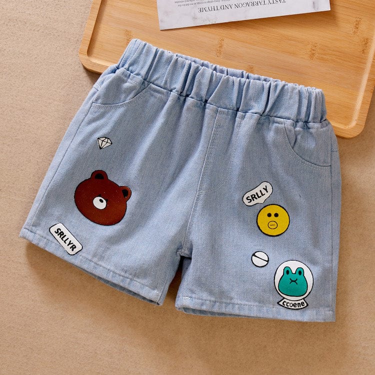 Boys Blue Conversational Above Knee Denim Shorts Shorts Light Blue 2-3 Y 