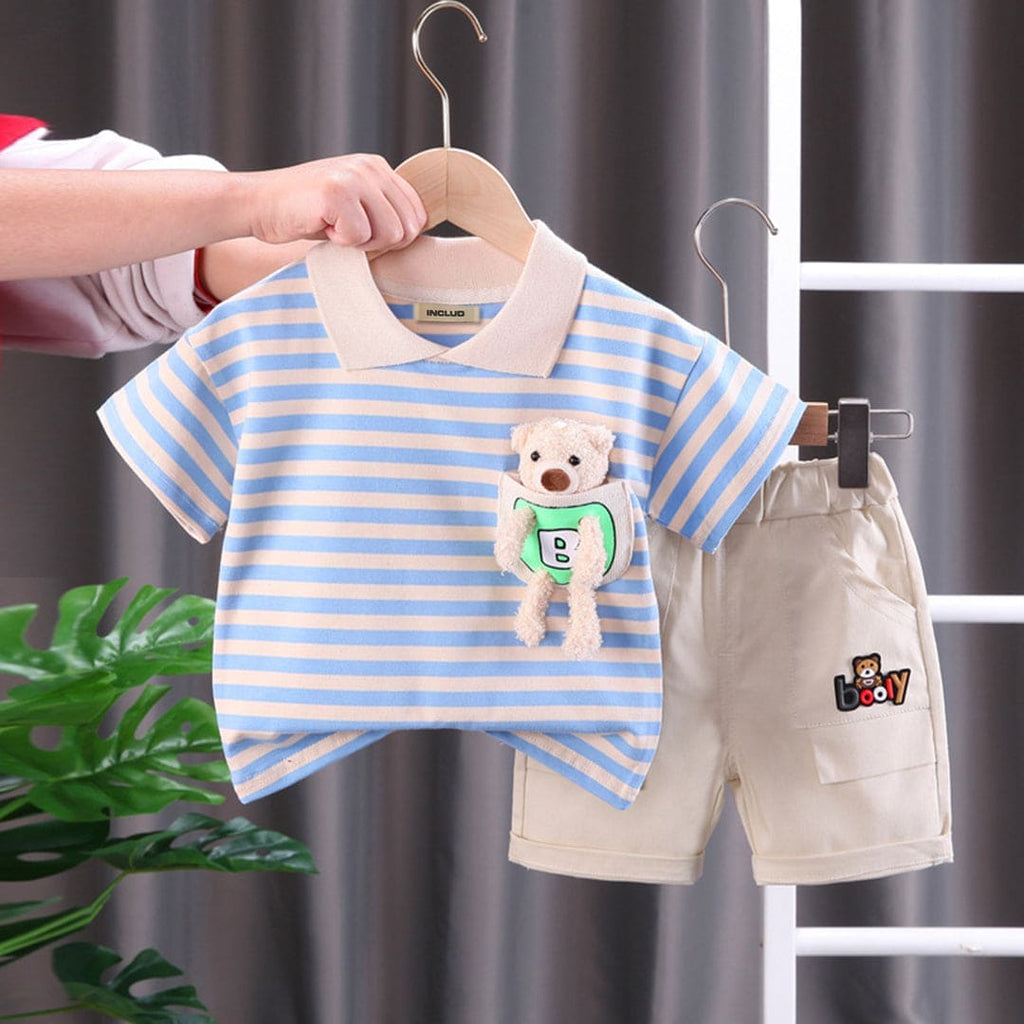 Boys Polo Neck Tshirt with Shorts Set Sets Blue 1-2 Y 