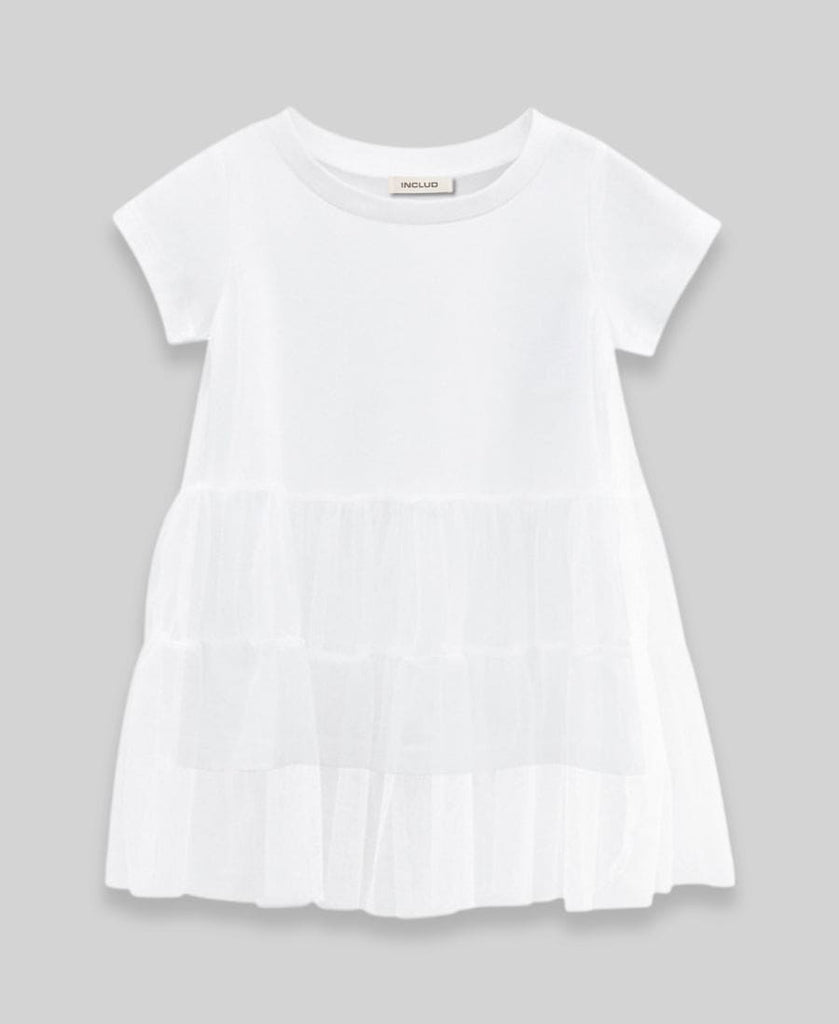 Girls Solid Color Net Dress Casual Dresses White 2-3 Y