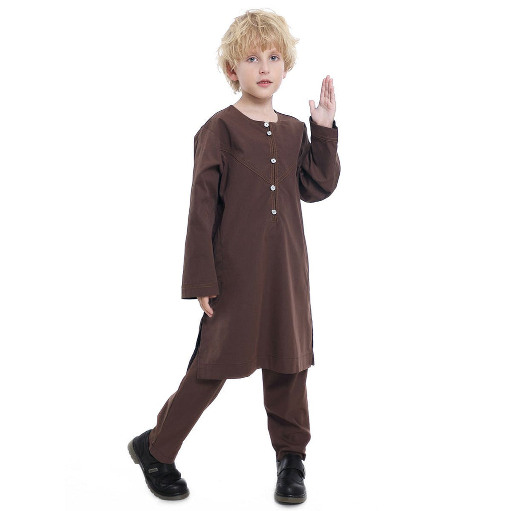 Boys Long Sleeve Kurta Pajama Set Ethnicwear Boys Brown 4-5 Y 