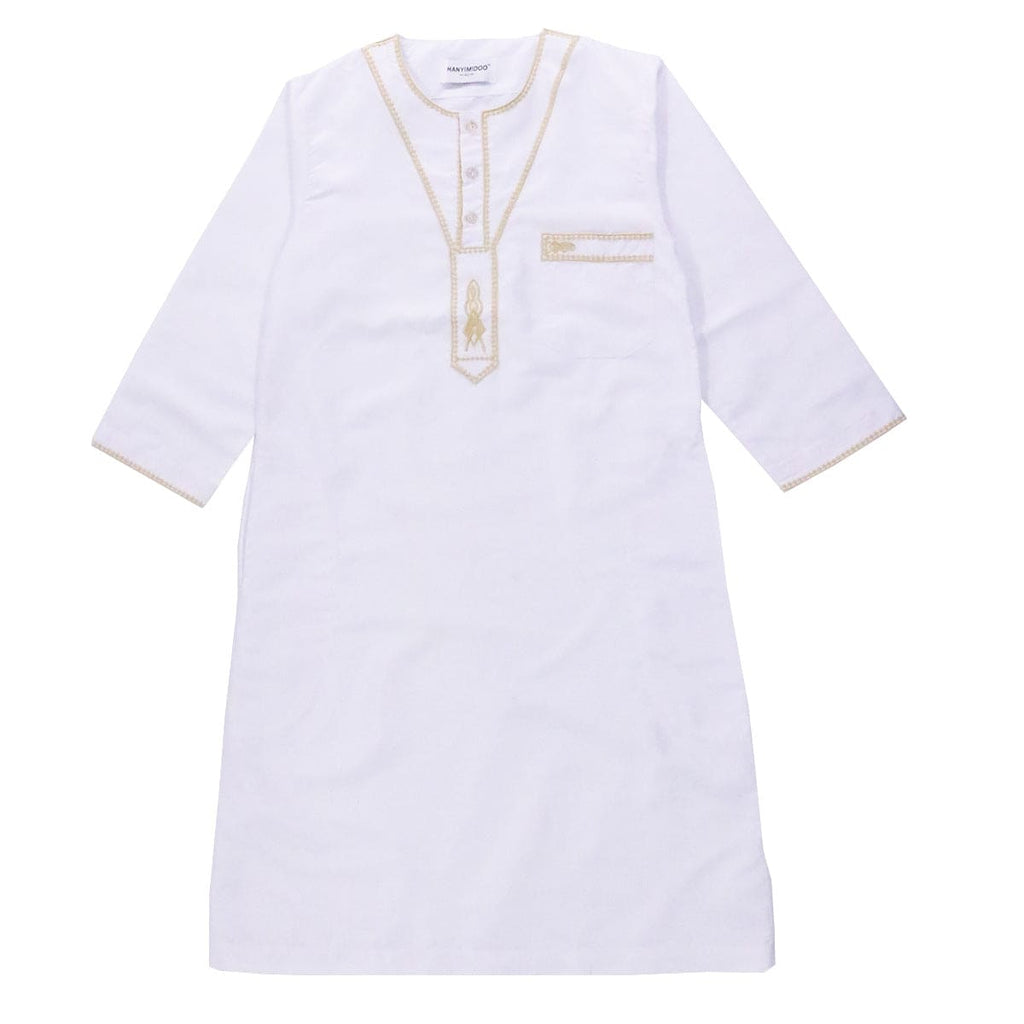 Boys Embroidered Neck Long Sleeve Robe Sets White 4-5 Y 