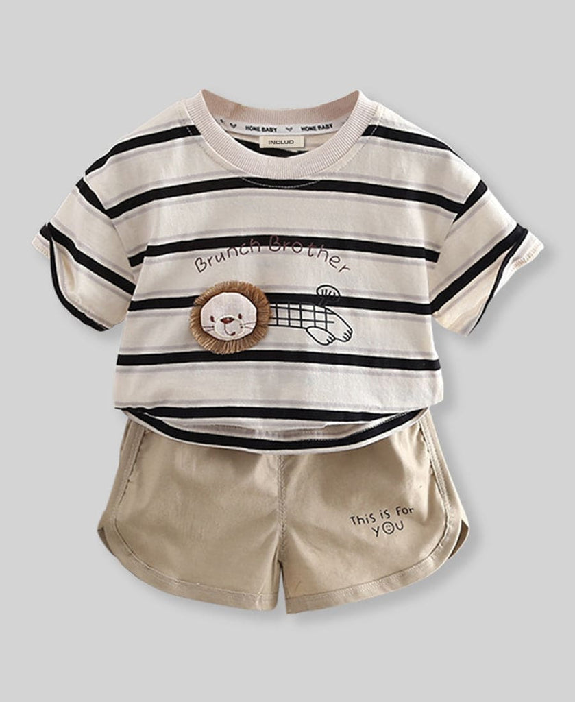 Boys Striped T-shirt with Shorts Set Sets Black 1-2 Y 