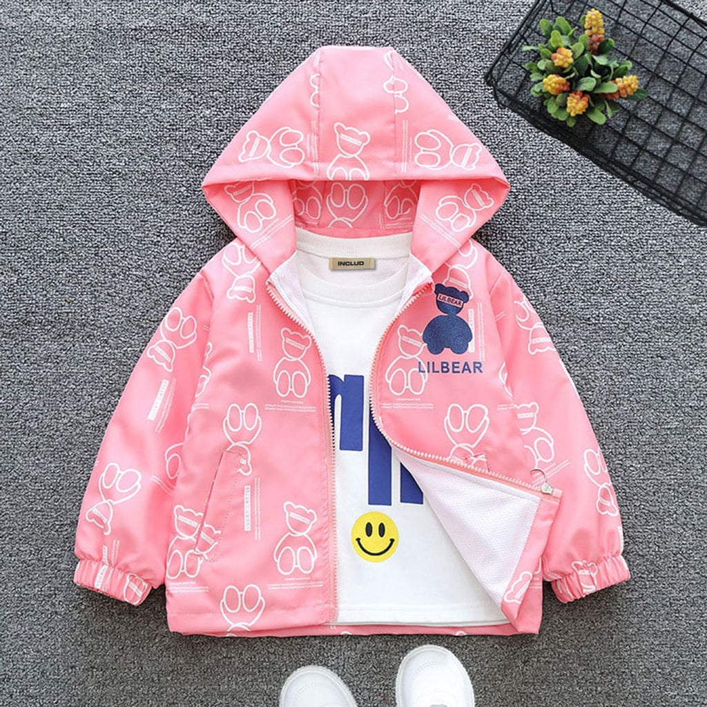 Girls Printed Hooded Jacket Coats & Jackets Pink 1-2 Y 