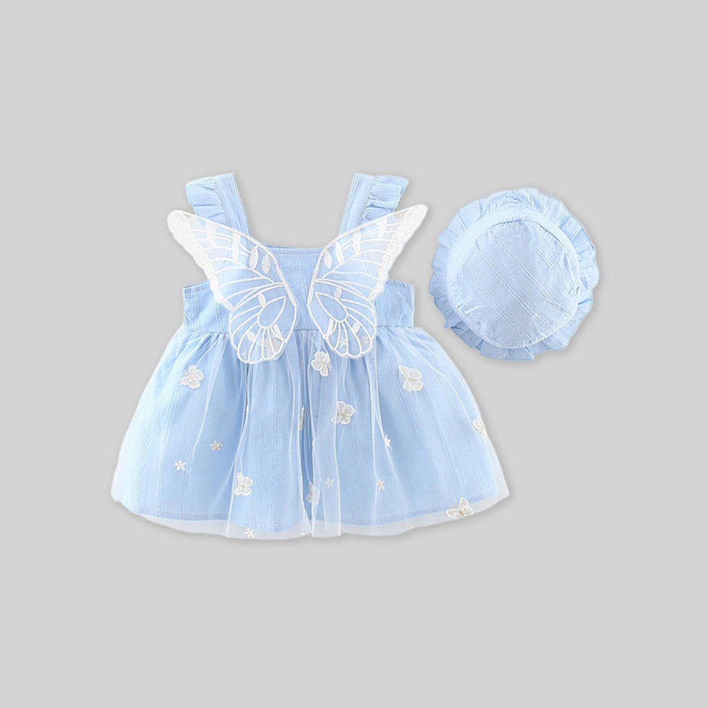 Girls Butterfly Applique Party Dress with Hat Party Dresses Light Blue 1-2 Y 