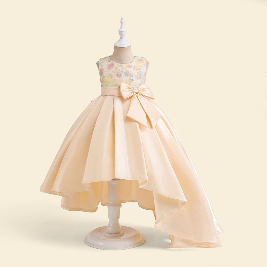 Girls Heart Applique Fit & Flare Party Wear Dress Party Dresses Beige 4-5 Y 