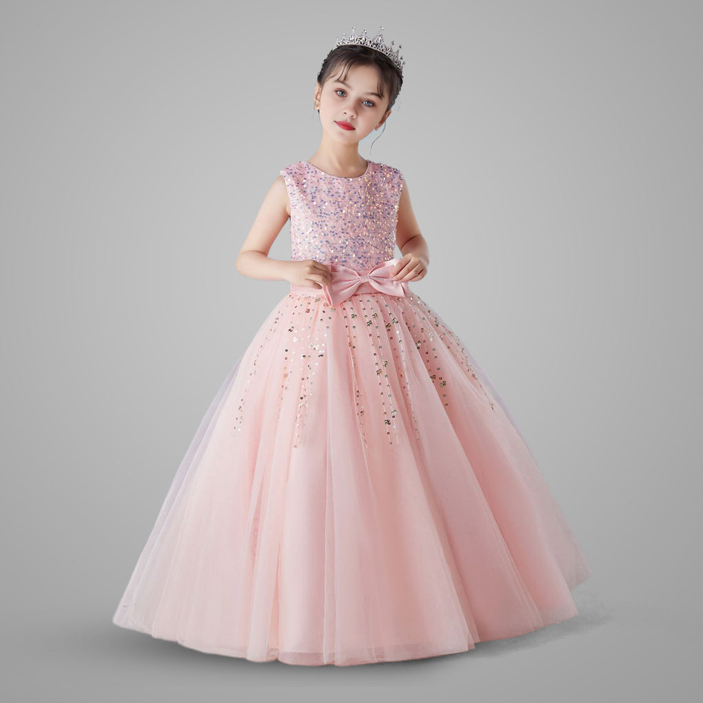 Girls Sleeveless Embellished Party Wear Dress Party Dresses Pink 6-7 Y 